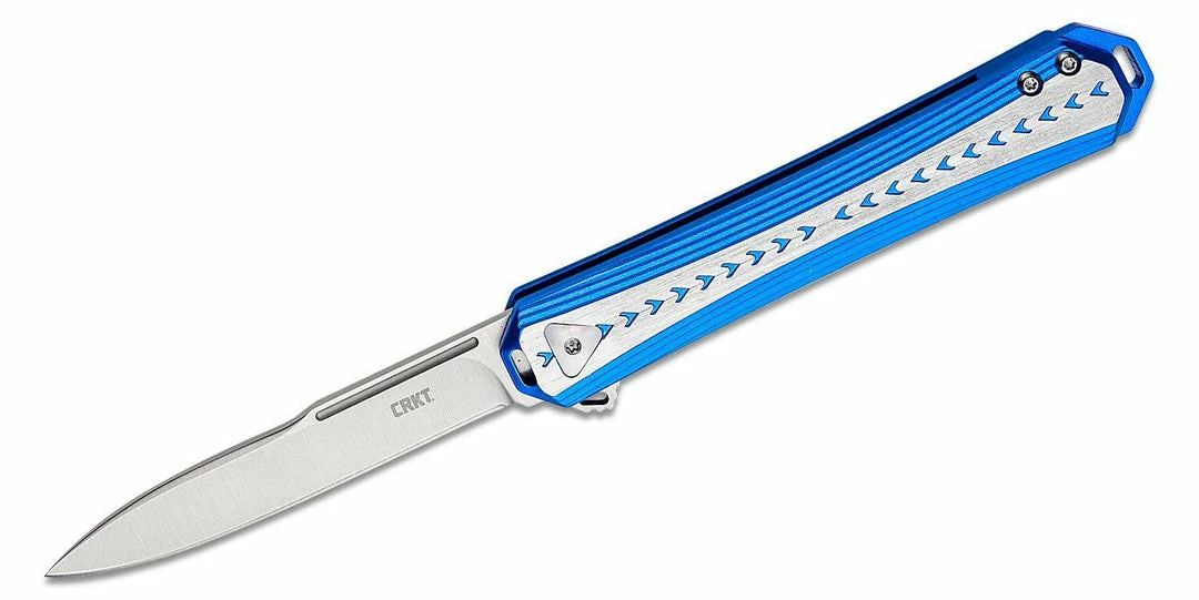 CRKT 6710 Stickler Assisted Flipper Knife 3.38" Sandvik 12C27, Blue & Silver