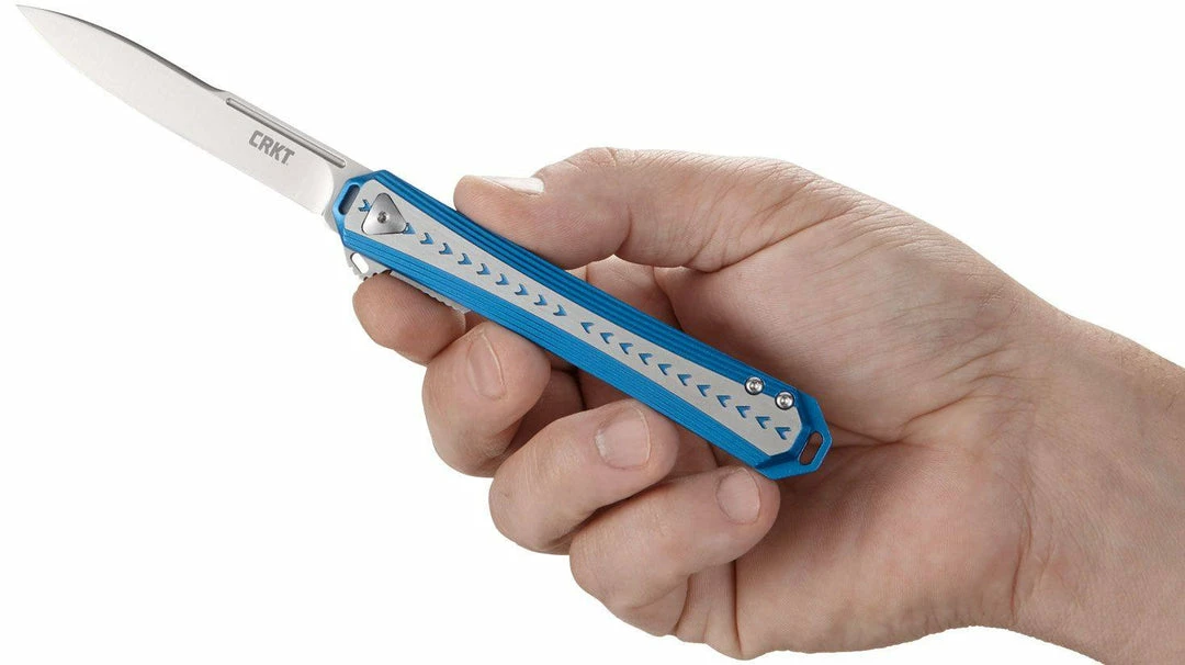 CRKT 6710 Stickler Assisted Flipper Knife 3.38" Sandvik 12C27, Blue & Silver