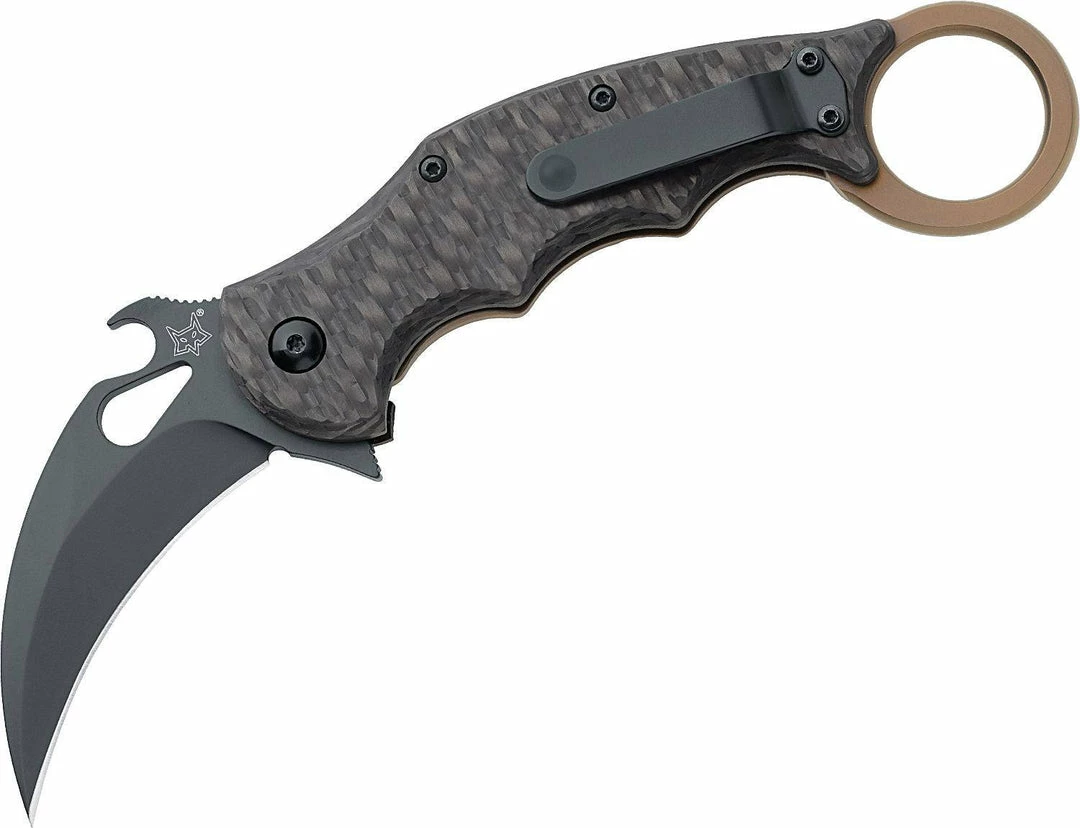 FOX KNIVES Fox FKMD FX-599TIC 01FX122 Folding Karambit 2.55" ELMAX Carbon Fiber/Titanium Handles