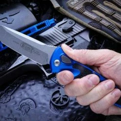 Microtech Socom Elite T/E Auto Knife Blue Handle (Stonewash Blade) 161A-10 BL All Knife Brands