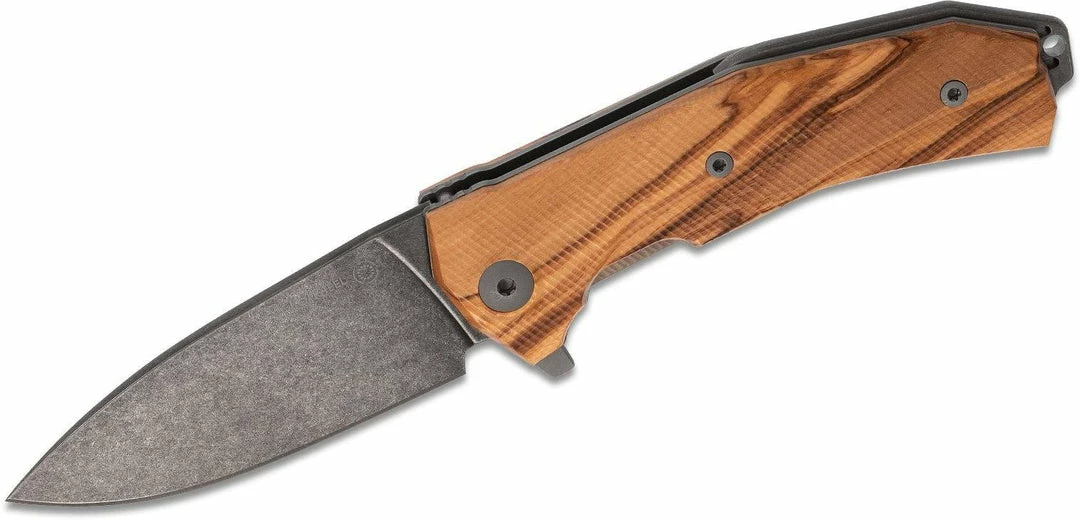 LionSteel Knives LionSteel KUR Flipper 3.43" Black PVD Stonewashed Blade, Olive Handles