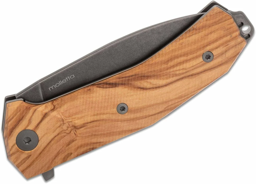 LionSteel Knives LionSteel KUR Flipper 3.43" Black PVD Stonewashed Blade, Olive Handles