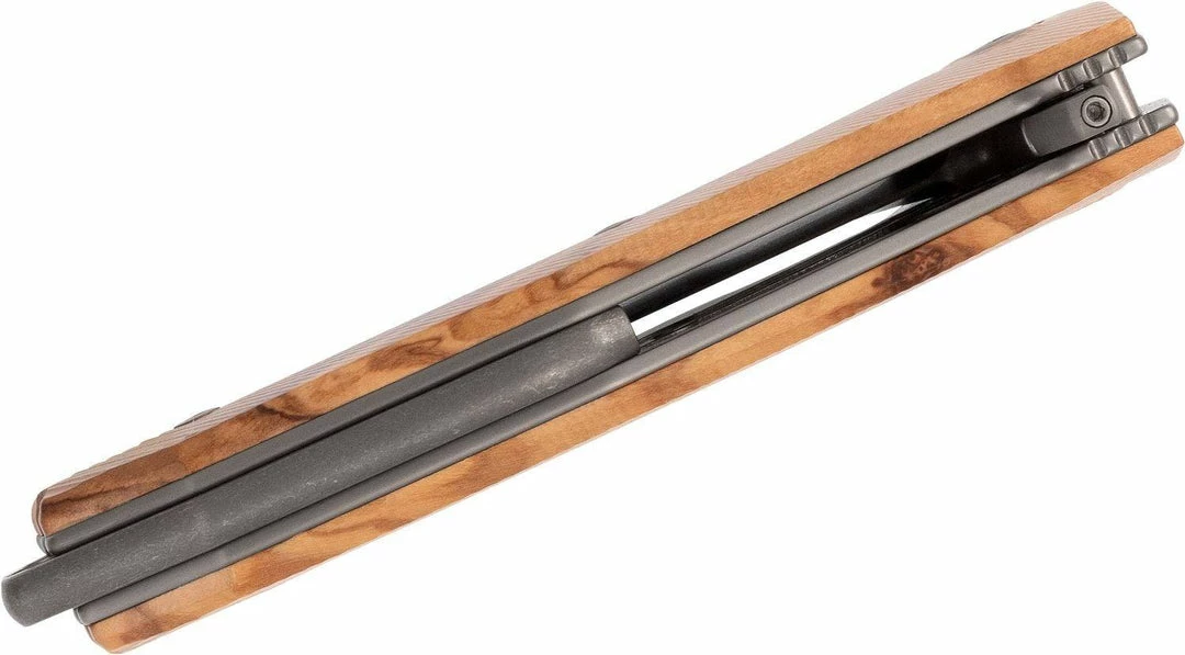 LionSteel Knives LionSteel KUR Flipper 3.43" Black PVD Stonewashed Blade, Olive Handles