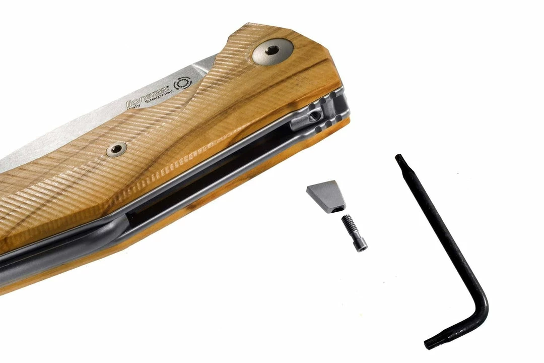 LionSteel Knives LionSteel KUR Flipper 3.43" Black PVD Stonewashed Blade, Olive Handles