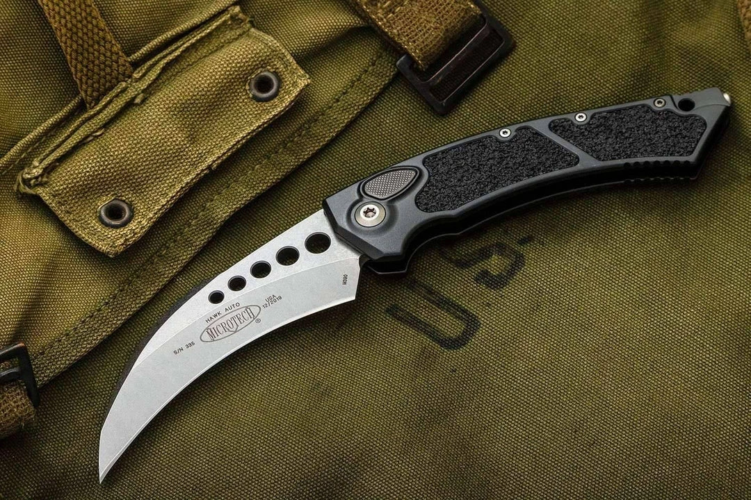 Microtech 166-10 Hawk Auto Folding Knife 3.95" Stonewashed