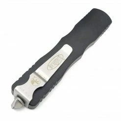 All Knife Brands Microtech 227-12 Dirac Delta D/E - Black Handle - Stonewashed Full Serration