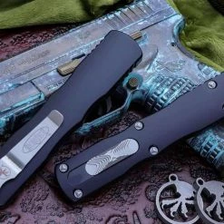 All Knife Brands Microtech 227-12 Dirac Delta D/E - Black Handle - Stonewashed Full Serration