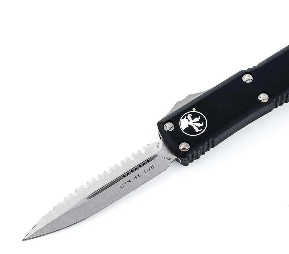 Microtech 232-12 UTX-85 D/E Black Handle Full Serrations Blade