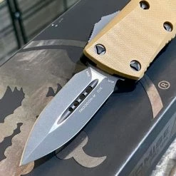 All Knife Brands Microtech 238-1GTTAS Troodon Mini 1.99" D/E SS Tan G10 OTF Auto Knife