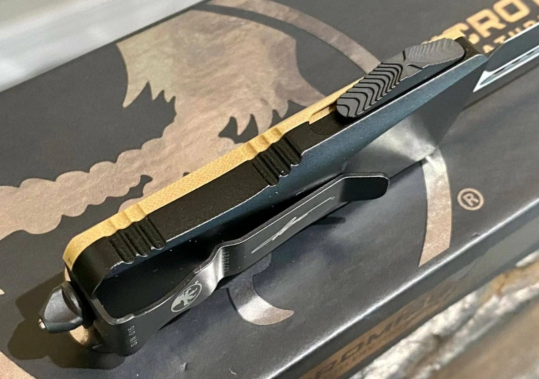 All Knife Brands Microtech 238-1GTTAS Troodon Mini 1.99" D/E SS Tan G10 OTF Auto Knife