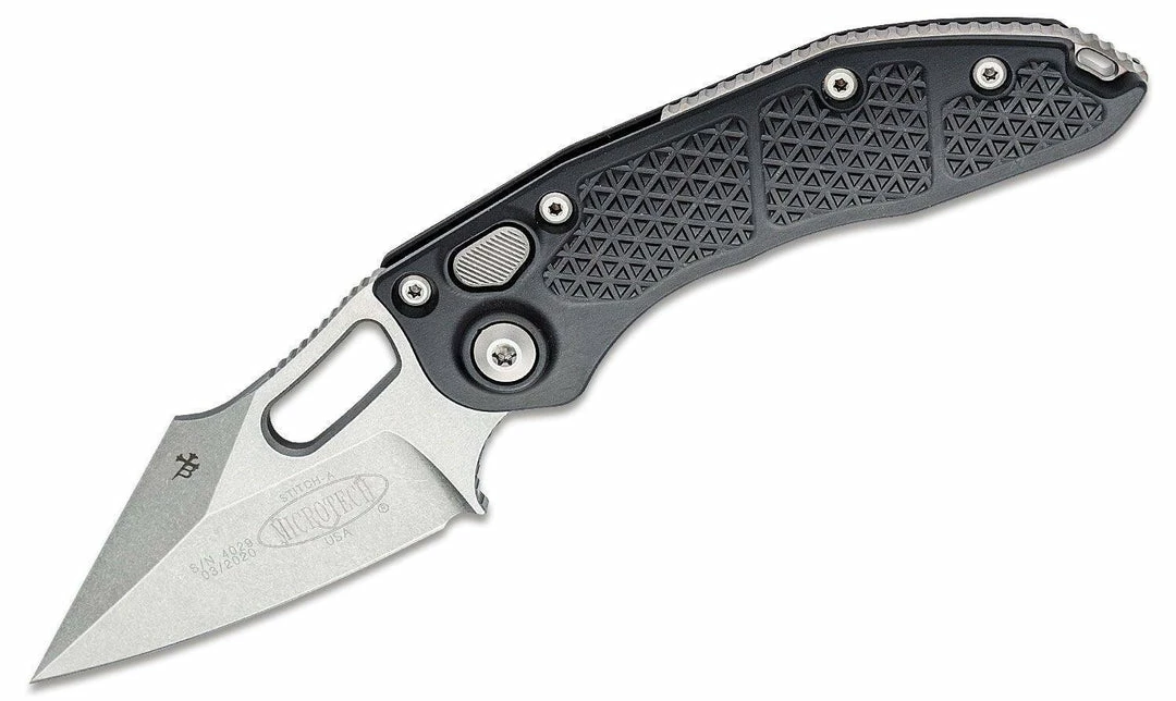All Knife Brands Microtech Stitch 169-10 Auto Folding Knife 3.625" Stonewashed Blade