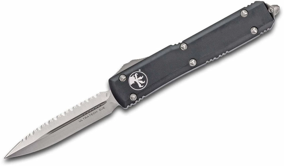 All Knife Brands Microtech Ultratech OTF 3.46" Satin Plain/Serrated D/E Black Handles 122-6