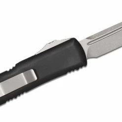 All Knife Brands Microtech UTX-85 233-10 Auto OTF 3" Stonewashed Tanto Plain Blade, Black Handles