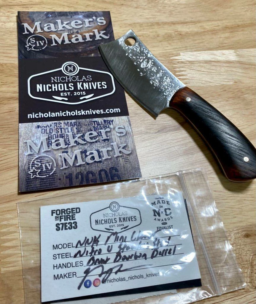 NICHOLAS NICHOLS Limited Edition Knives Nic Nichols Mini Cleaver Makers Mark Bourbon Handles Limited Edition