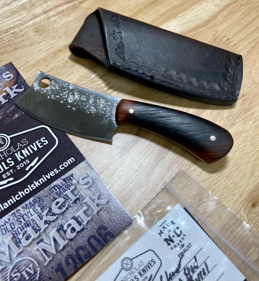 NICHOLAS NICHOLS Limited Edition Knives Nic Nichols Mini Cleaver Makers Mark Bourbon Handles Limited Edition