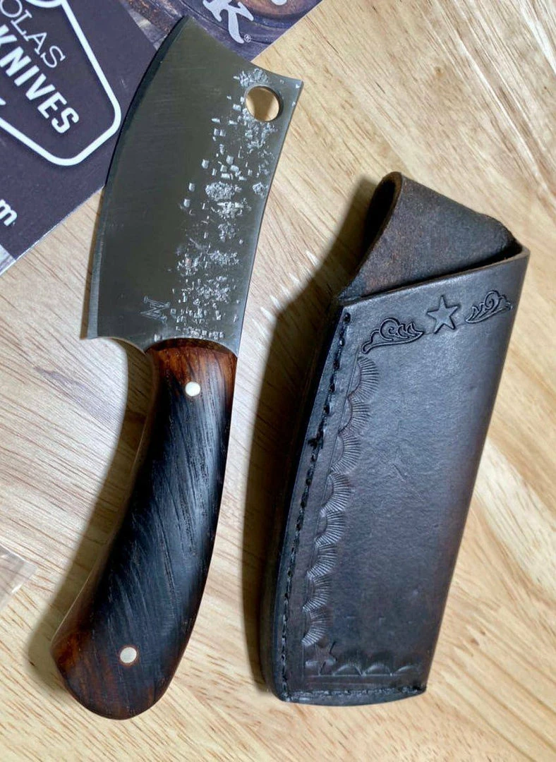 NICHOLAS NICHOLS Limited Edition Knives Nic Nichols Mini Cleaver Makers Mark Bourbon Handles Limited Edition