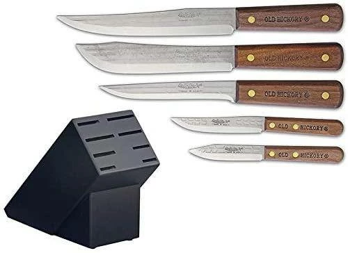 ONTARIO OLD HICKORY 5 PC KITCHEN KNIFE SET WITH BLOCK (USA) )