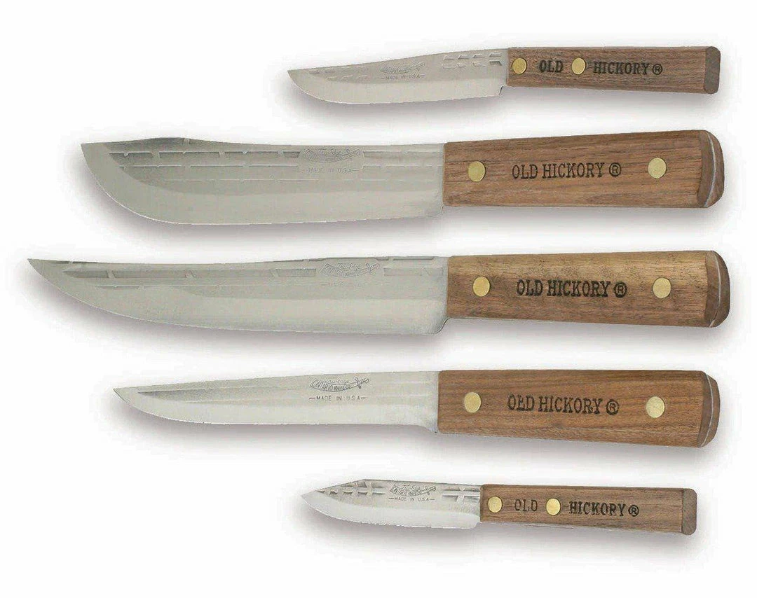 ONTARIO OLD HICKORY 5 PC KITCHEN KNIFE SET WITH BLOCK (USA) )