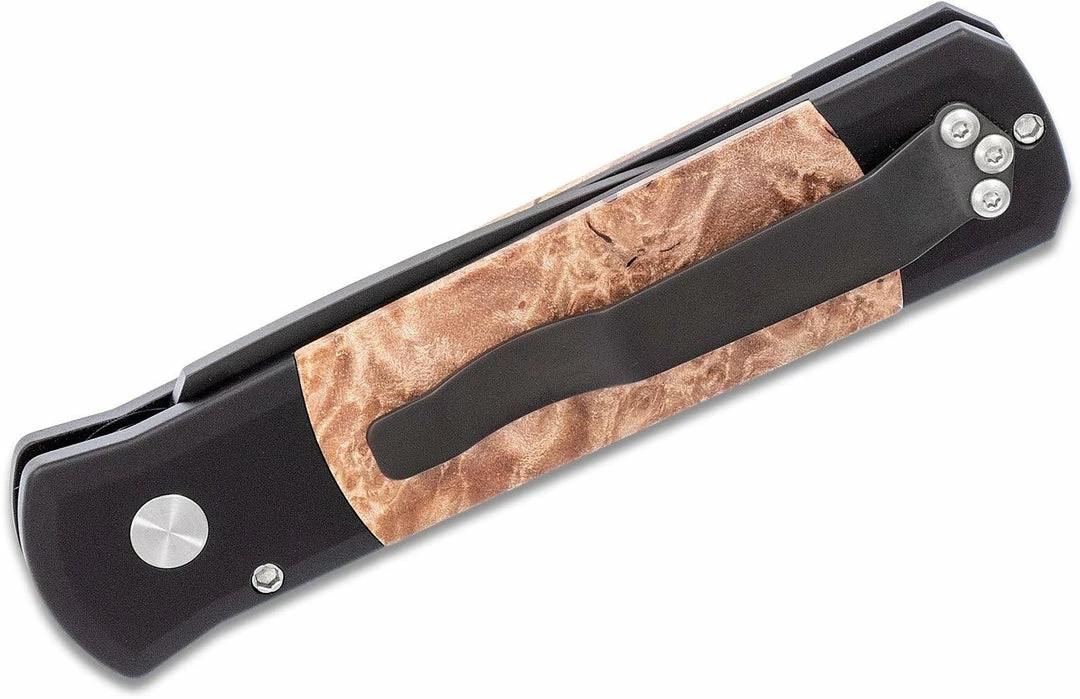 PROTECH KNIVES All Knife Brands Pro-Tech 707 Godson Auto Folding Knife 3.15" Black Handles W/ Maple Burl Inlays