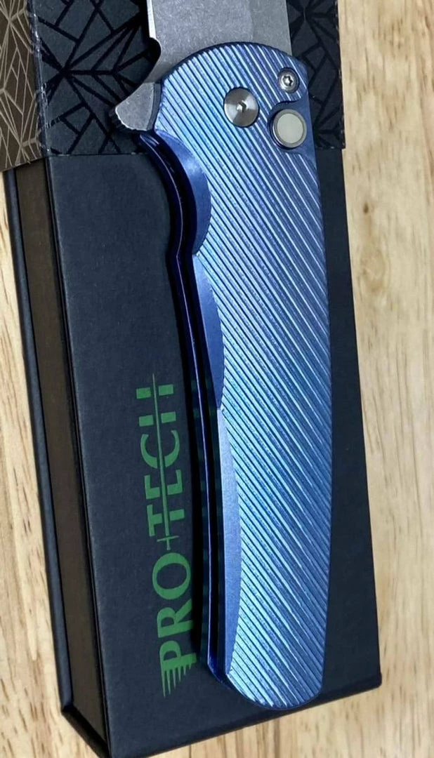 PROTECH KNIVES Pro-Tech Malibu 5241 Blue Titanium Custom Reverse Tanto Flipper
