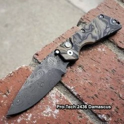 PROTECH KNIVES Pro-Tech Strider SnG Custom Auto Camo G-10 Damascus Blade Pearl Button 2436-DAMASCUS All Knife Brands
